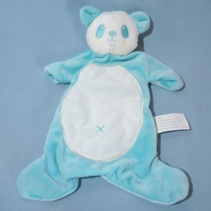 Panda BRIOCHE doudou bleu turquoise et blanc NEUF