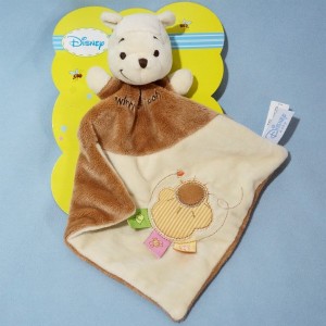 Winnie DISNEY NICOTOY doudou carré plat beige et marron abeille