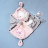 Chat MOTS D'ENFANTS sos doudou carré plat rose et gris oiseau