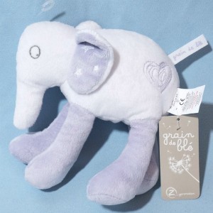 Eléphant GRAIN DE BLE sos doudou blanc et violet étoiles