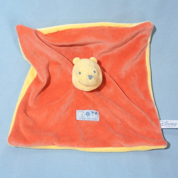 Winnie DISNEY NICOTOY doudou carré plat orange et jaune