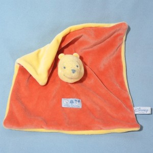 Winnie DISNEY NICOTOY doudou carré plat orange et jaune