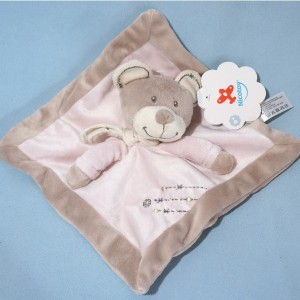 Ours NICOTOY doudou carré plat rose