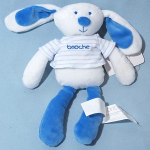 Lapin BRIOCHE doudou blanc et bleu NEUF