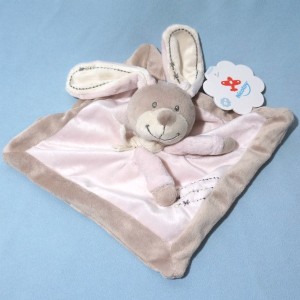 Lapin NICOTOY doudou carré plat rose