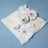 Ours NICOTOY doudou carré plat blanc capuche lapin