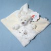 Ours NICOTOY doudou carré plat blanc capuche lapin