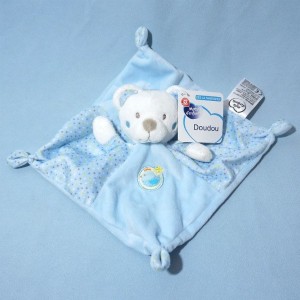 Ours MOTS D'ENFANTS sos doudou carré plat bleu et gris