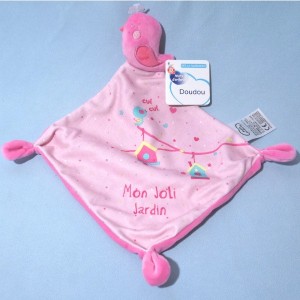 Oiseau MOTS D'ENFANTS doudou plat rose Mon Joli Jardin