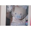 Ours SUCRE D'ORGE doudou Cajou beige et bleu mouchoir blanc