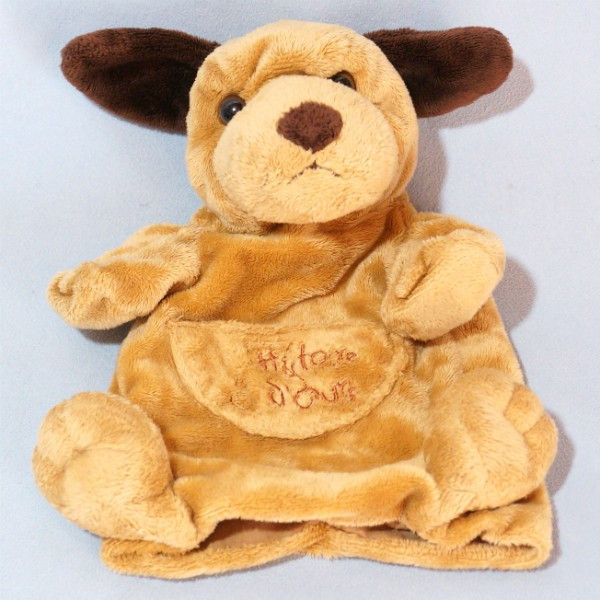 Chien HISTOIRE D'OURS doudou marionnette beige et marron