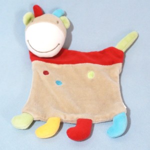 Girafe MOTS D'ENFANTS doudou plat beige et rouge ronds