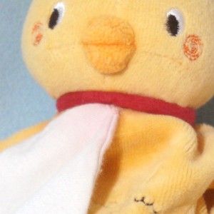 Poule SUCRE D'ORGE doudou Cajou orange, mouchoir blanc