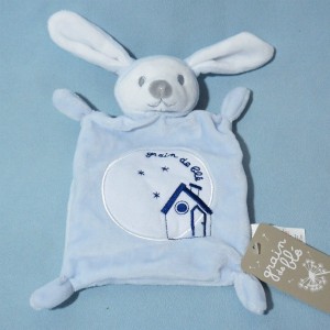 Lapin GRAIN DE BLE doudou plat bleu