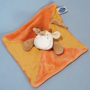 vache MOTS D'ENFANTS doudou plat orange coeur