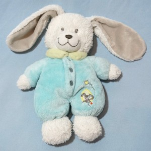 Lapin TEX CARREFOUR sos doudou blanc combinaison bleu