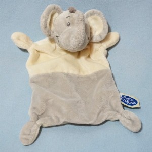Eléphant MOTS D'ENFANTS doudou plat gris et beige