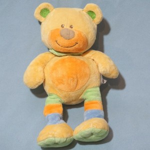 Ours BENGY doudou jaune, orange et vert 25 cm