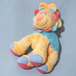 Lion NATTOU doudou orange et bleu