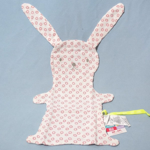 Lapin DPAM sos doudou Du Pareil Au Même lange rose et blanc