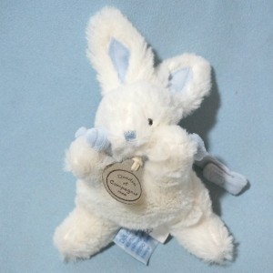 Lapin DOUDOU ET COMPAGNIE "Bonbon" blanc et bleu PM