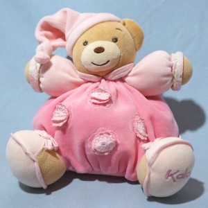 Ours KALOO doudou boule rose fleurs