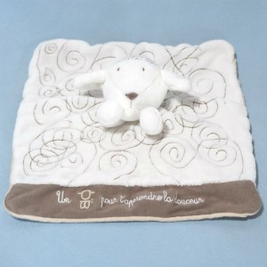 Mouton OBAIBI doudou carré plat blanc, spirales marron