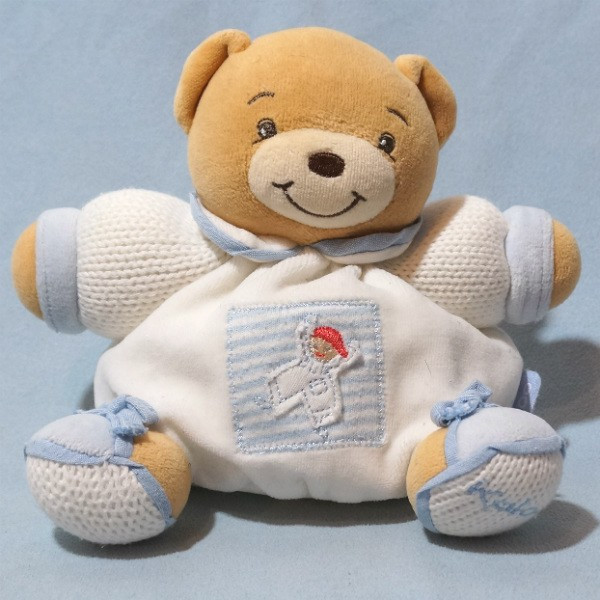 Ours KALOO doudou blanc et bleu 