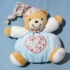 Ours KALOO doudou boule bleu coeur et bonnet fleurs