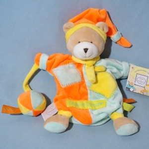 Ours Doudou et Compagnie marionnette Zigzag orange et bleu