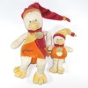 Doudou & Compagnie Canard Gédéon orange et bordeaux avec son bébé