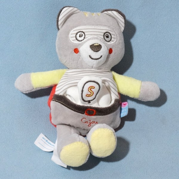 Chat SUCRE D'ORGE sos doudou Cajou beige, mouchoir blanc S