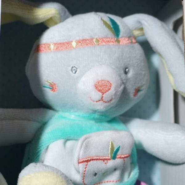 Lapin SUCRE D'ORGE sos doudou Cajou bleu indien