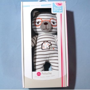Ours SUCRE D'ORGE sos doudou peluche rayé beige lunettes