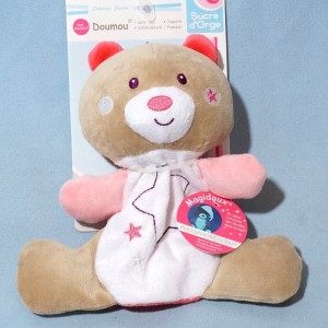 Ours SUCRE D'ORGE sos doudou Magidoux Phosphorescent blanc et rose étoiles