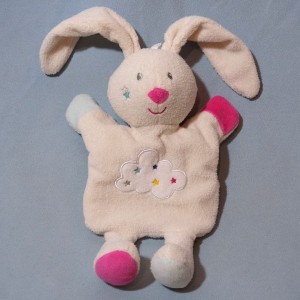 Lapin SUCRE D'ORGE doudou Marionnette blanc nuage