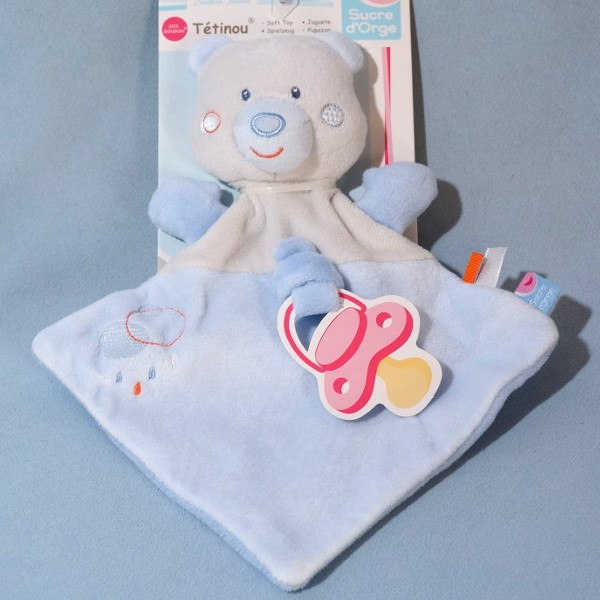 Ours SUCRE D'ORGE sos doudou Tétinou bleu