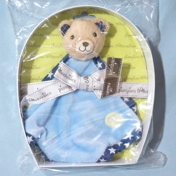 Ours PIOUPIOU & MERVEILLES doudou plat bleu