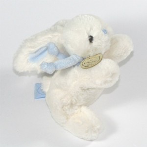 DOUDOU ET COMPAGNIE Lapin  Bonbon blanc et bleu petit modèle