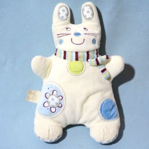 Chat NICOTOY sos doudou semi-plat blanc fleur