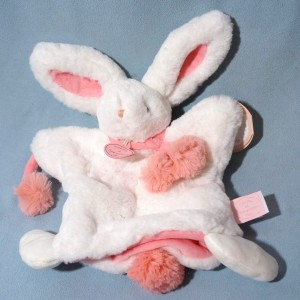 Lapin DOUDOU ET COMPAGNIE "Pompon" blanc et rose marionnette