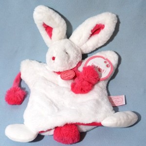 Lapin DOUDOU ET COMPAGNIE "Pompon" blanc et rose marionnette