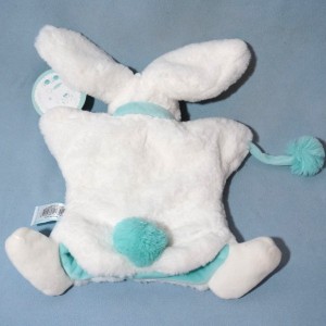 Lapin DOUDOU ET COMPAGNIE "Pompon" blanc et bleu vert marionnette