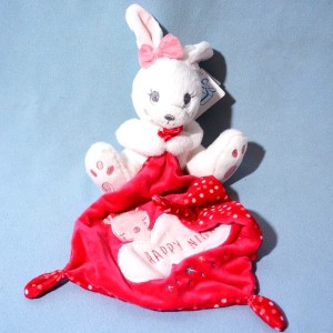 lapin SIMBA KIABI peluche blanche doudou rose happy night