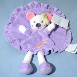 Souris KIMBALOO doudou rond plat violet noeud vert