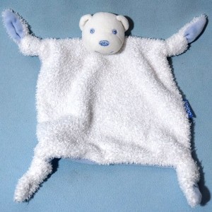 Ours KALOO doudou plat blanc et bleu