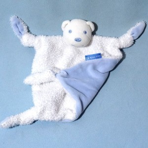 Ours KALOO doudou plat blanc et bleu