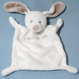Lapin GRAIN DE BLE doudou plat blanc et beige