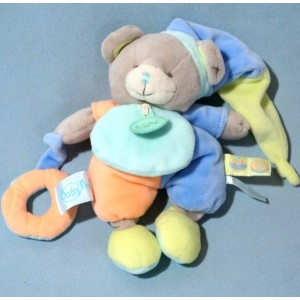 Ours BABY NAT doudou "gourmandise" bleu orange et vert