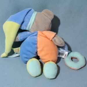 Ours BABY NAT doudou "gourmandise" bleu orange et vert